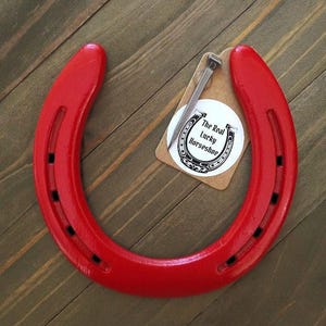Real Lucky Red Horseshoe, Unique Housewarming Gift, Wall Décor, Painted Horseshoe, Good Luck Charm, Equestrian Gift, Worn Horseshoe Gift