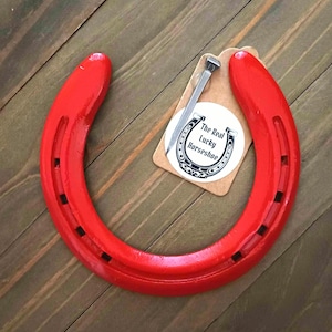 Real Lucky Red Horseshoe, Unique Housewarming Gift, Wall Décor, Painted Horseshoe, Good Luck Charm, Equestrian Gift, Worn Horseshoe Gift