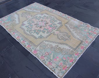 Alfombra vintage, alfombra de decoración bohemia de 4,4 x 7,1 pies, alfombra turca, alfombra azteca, alfombra de área, alfombra de decoración de baño, alfombra de lana, alfombra de Anatolia, alfombra TRV2246