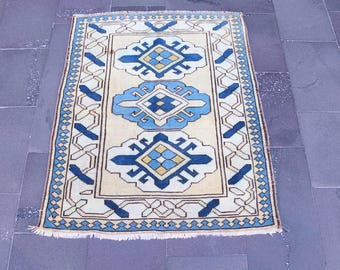 alfombra turca descolorida, alfombra de alfombra de baño, alfombra vintage, alfombra de lana, alfombra de pavo, alfombra de decoración boho, alfombra de área pequeña, alfombra hecha a mano 3,1 x 3,9 pies TRV2251