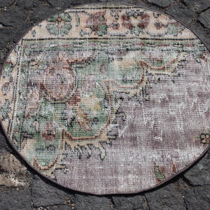 Green rug, Bathmat, Vintage rug, Bohemian rug, Nursery rug, 2.7 x 2.7 Ft Doormat rug, Small rug, Boho rug, Round rug, Turkish rug, TR2434