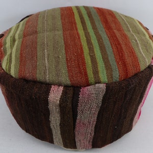 Round pouf, Kilim beanbag, Footstool, Oriental pillow, Camping pillow, Ottoman pouf, Boho decor, Pillow cover 20x20 height 10 inches No 20