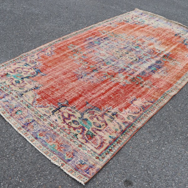 Turkish area rug, Vintage rug, Large size rug, Diningroom rug, Oriental rug, Home decor, Bohemian rug, Rustic  decor, 4.9 x 9.3 ft TRV0133