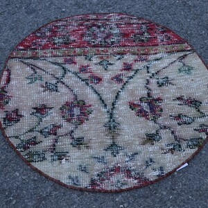 Beige rug, Bohemian rug, Oushak rug, Vintage rug, Turkish rug, Oriental rug, Round rug, Farmhouse rug, 2.6 x 2.6 ft Small doormat rug TR3296