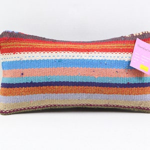 Cuscino kilim Boho, cuscino lombare, cuscino in lana fatto a mano, cuscino decorativo Boho, cuscino decorativo turco, copertura cuscino 8x16 pollici n. 974