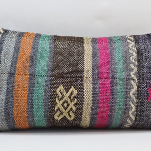 lumbar kilim funda de almohada hecha a mano almohada de lana boho decoración kilim almohada turca almohada étnica kilim almohada 10x20 funda de almohada no 1335