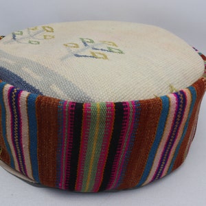 Turkish pillow pouf cover, Tribal pillow, Handwoven kilim pouffe, Round pouf, Garden decor pouf, Boho home, 20x20 height 10 inches No 310