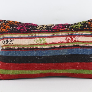 nomadic wool kilim pillow cover ethnic lumbar pillow tribal pillow decorative pillow natural wool pillow 12x20 inches pillow cover no 1180