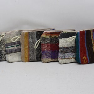 Vintage purse, Women wallet, Coin pouch, Handmade purse, Makeup bag 6 pieces Kilim purse Turkish kilim wallet 7x9 inches Authentic purse, 38