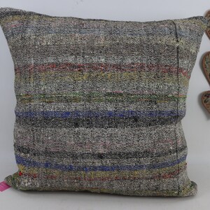 Turkish kilim pillow, Striped pillow, Floor pillow, Decorative pillow, Natural wool pillow, Home decor, 28x28 kilim pillow cover, no 229