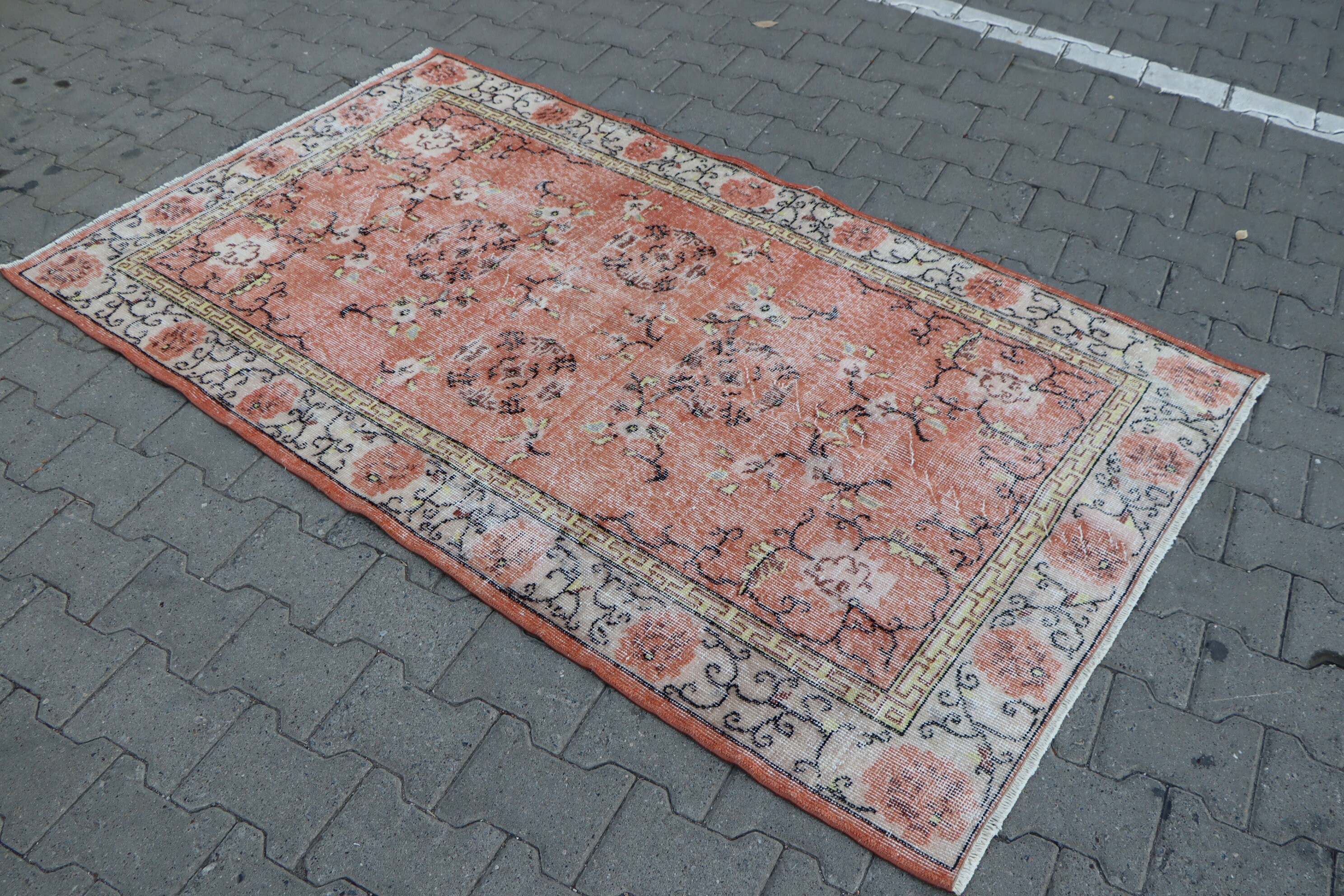 Faded rug orange rug oriental rug vintage rug area rug Etsy