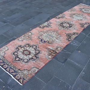 Roze lopertapijt, boho-tapijt, gangtapijt, vintage tapijt, bruilofttapijt, bohodecortapijt, Turks herki-tapijt, haltapijt, 3 x 12,2 ft TRV2220