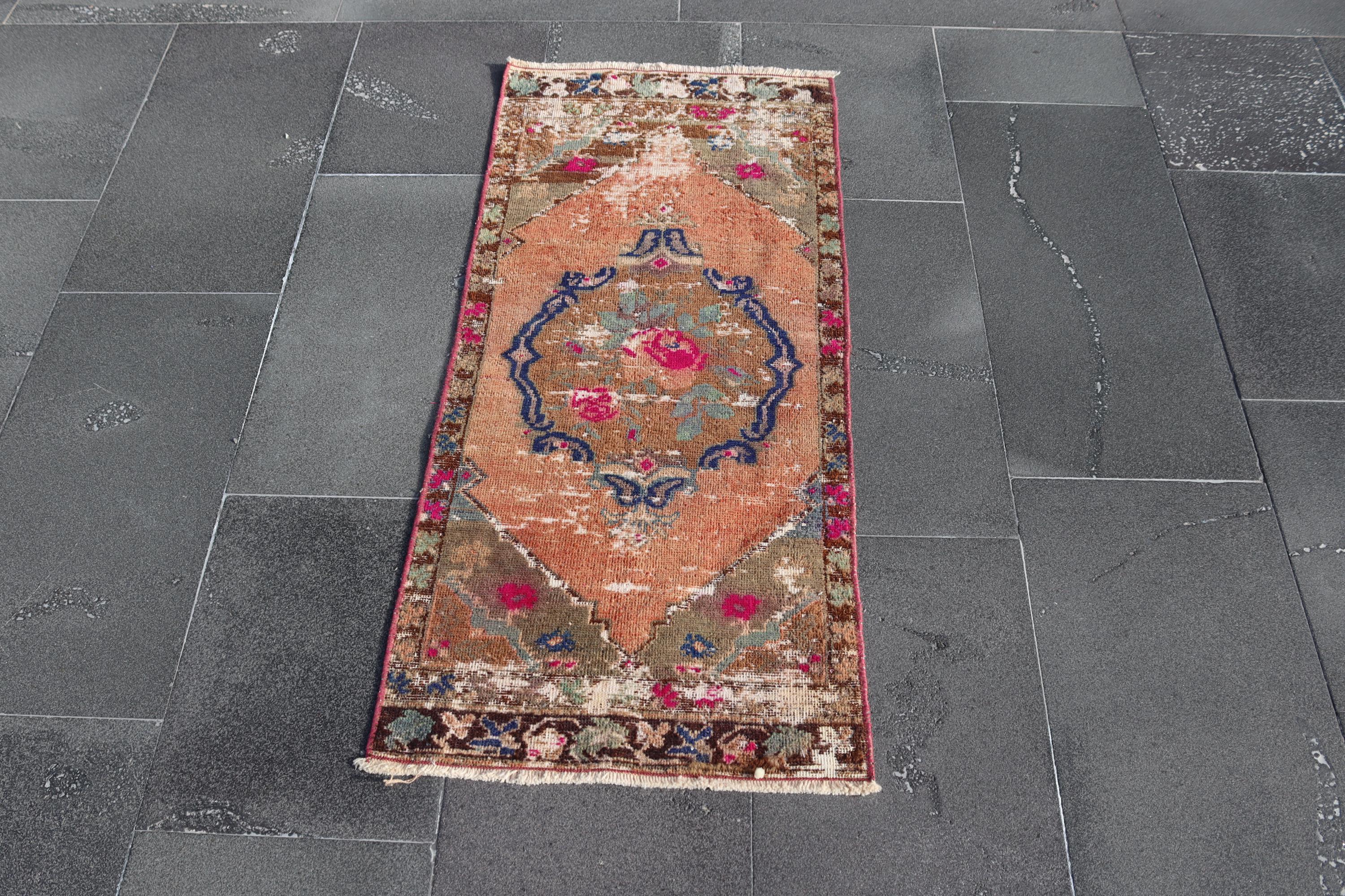 トルコ製オレンジラグ、ヴィンテージエリアラグ、ハンドメイドウール