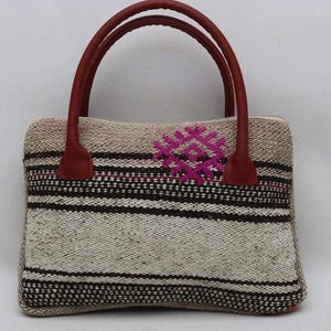 Ethnic kilim bag, Boho handmade bag, Wool and leather bag, 10x14" bag, Unique bag, Hand bag, Fashion bag, Trend bags, No 24