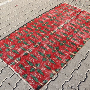 floral rug, red area rug, unique rug, turkish interior rug, turkey rug, handmade rug , vintage rug , FREE SHIPPING 3.4 x 6.2 ft TR0949