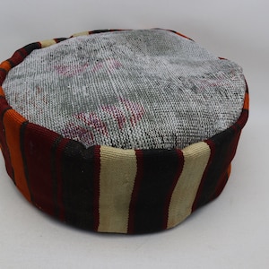 Boho pouffe cover, Moroccan pouffe, Handwoven Floor pillow, Home decor puffs, Kilim footstool, Beanbag, Circle pouf, 20x20x10 inches No 268