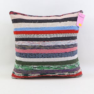 striped pillow sofa pillow home decor pillow decorative kilim pillow 18x18 turkish throw kilim pillow anatolian couch pillow cover no 1842