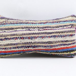 Copertura del cuscino kilim decorativo, cuscino a strisce, cuscino di arredamento rustico, cuscino di arredamento per la casa, cuscino di lana fatto a mano, copertura del cuscino da 8x16 pollici n. 666