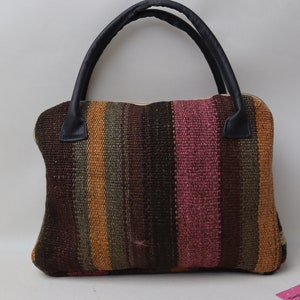 Bohemian kilim bag, Bags, Vintage handmade kilim bag, Leather designer bag, 10x14" kilim bags, Woman accessories, Rare bag, No 90