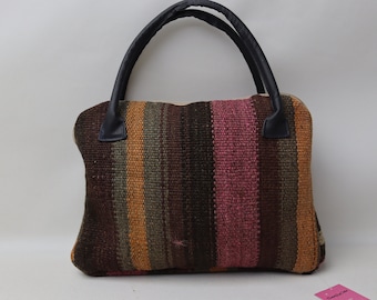 Bohemian kilim bag, Bags, Vintage handmade kilim bag, Leather designer bag, 10x14" kilim bags, Woman accessories, Rare bag, No 90