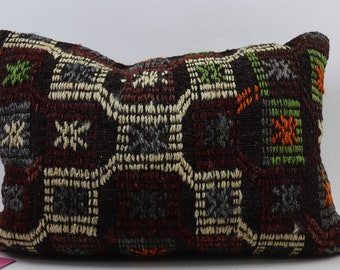 handcraft wool kilim pillow lumbar cozy pillow ethnic decor pillow turkish kilim pillow decorative kilim pillow 16x24 pillow cover no 1298
