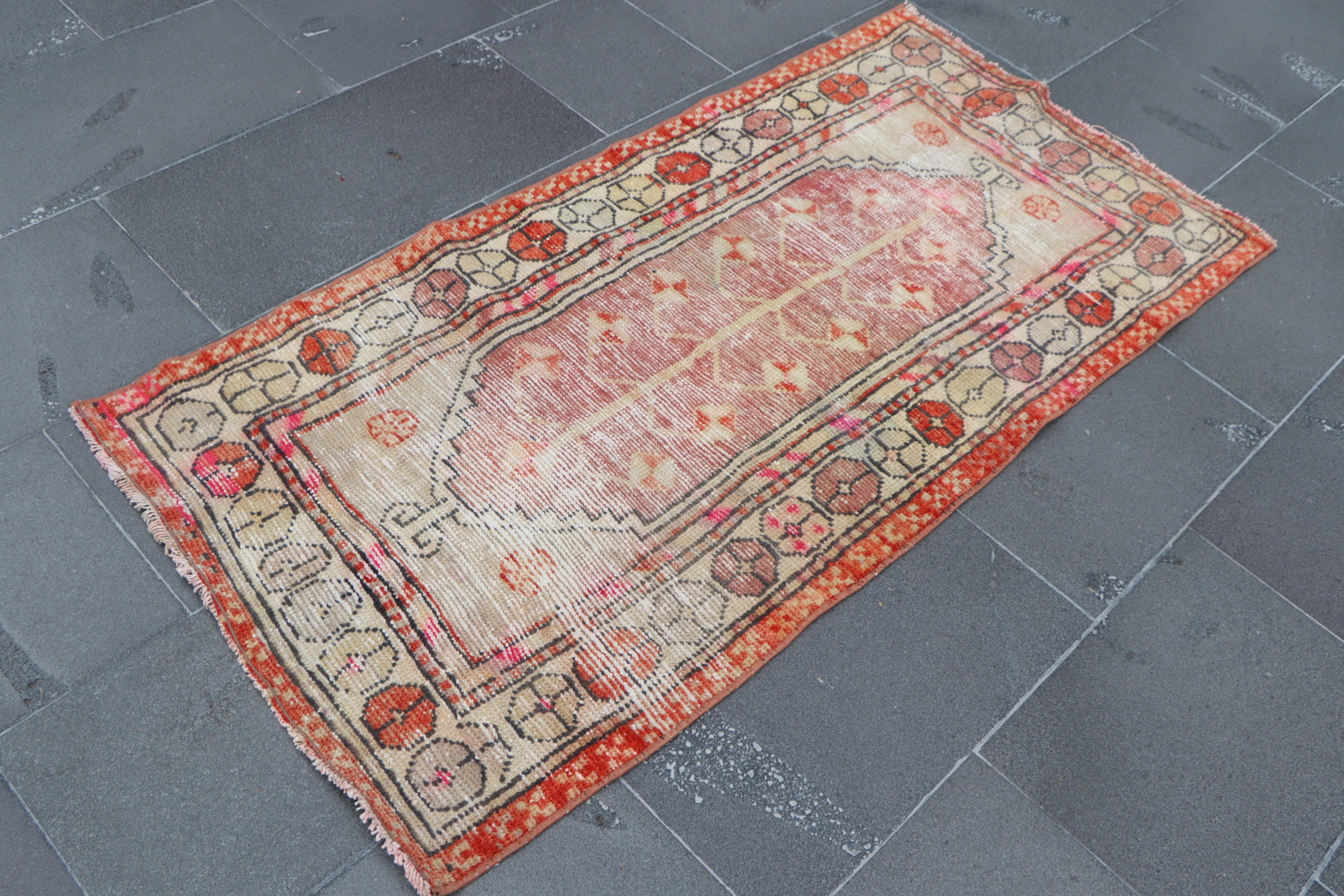 Alfombra de área pequeña, alfombra vintage turca hecha a mano, alfombra Doormat, alfombra Boho, decoración del hogar, alfombra de baño, decoración rústica, alfombra, 2,3 x 4,6 pies TRV1030