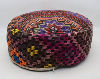 Handwoven pouf cover, Home decor puffs, Kilim footstool, Kilim beanbag, Circle pouf, Boho decor pouffe, 20x20 height 10 inches No 442