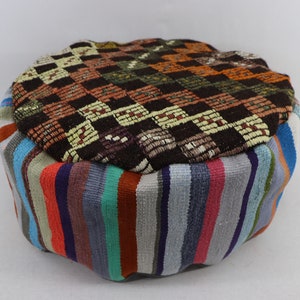 Moroccan style, Circle pouf, Turkish kilim pillow, Handwoven kilim pillow, Garden decor pouffe, Pillow cover 20x20 height 10 inches No 7