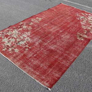 turkish rug, natural wool rug, floral rug, turkey vintage rug, handmade rug, boho decor rug , red rug FREE SHIPPING 5.0 x 8.7 ft TR0797