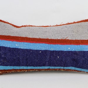 striped kilim pillow cover turkish pillow lumbar pillow 10x20 handmade wool pilllow coastal decorative pillow kelim kissen cover no 1788