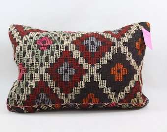 tribal rug pillow unique lumbar carpet pillow handmade vintage rug pillow boho decor pillow turkish rug pillow 16x24 pillow cover code 1847