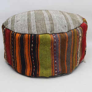 Ethnic pouf, Round camping pouf, Beanbag, Ottoman cushion, Turkish pillow pouf cover, Circle floor pillow 20x20 height 10 inches No 397