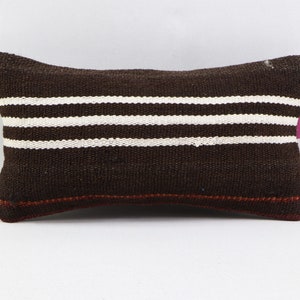 Capa de almofada kilim de lã artesanal turca, almofada costeira, almofada listrada, almofada lombar, almofada de decoração para casa, capa de almofada de 8 x 16 polegadas no 662