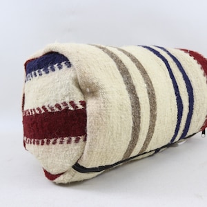living room decor kilim pillow natural wool lumbar pillow handmade bolster pillow antique throw pillow 8x16 inch kilim pillow cover no 92