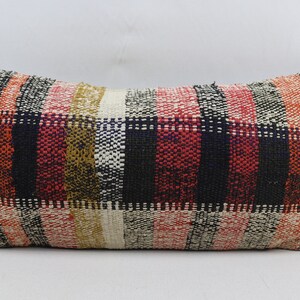 coastal kilim pillow cover lumbar pillow tribal pillow handmade wool pillow organic pillow natural wool pillow 12x24 pillow cover code 1414