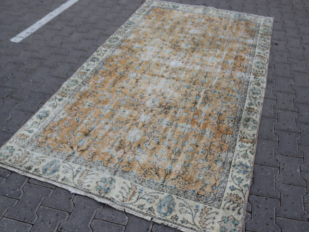 Orange and Blue Vintage Rug, Area Rug, Turkish Rug, Handmade Rug