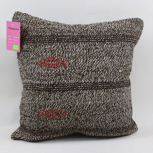 handmade wool decorative pillow ethnic kilim pillow turkish pillow brown kilim pillow vintage kilim 16x16 inches pillow cover no 4376