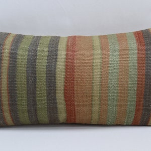 lumbar kilim pillow handmade wool kilim pillow boho decoration kilim pillow turkish pillow striped kilim pillow 10x20 pillow cover no 1564