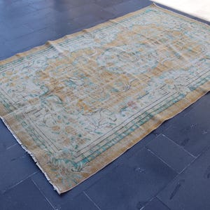 Antique large rug, Turkish rug, Vintage rug, Boho decor rug, Tribal rug, Wool rug, Oushak rug 5.5 x 9.1 ft Handmade aztec rug, TRV2121