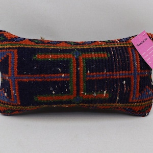 Cuscino kilim boho, cuscino lombare, cuscino di lana fatto a mano, cuscino con decoro boho, cuscino decorativo turco, federa per cuscino 8x16 pollici n. 1417