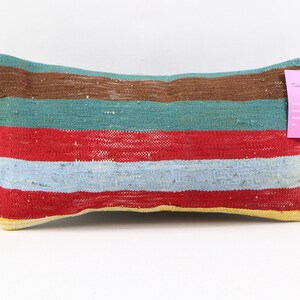 Copertura del cuscino kilim artigianale, cuscino a righe, cuscino lombare, cuscino rustico, arredamento eclettico, cuscino naturale, copertura del cuscino 8x16 pollici n. 812