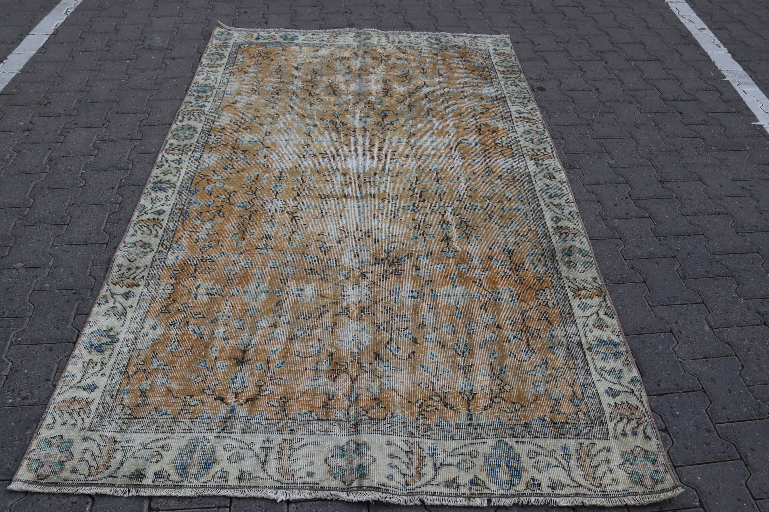 Orange and blue vintage rug Area rug Turkish rug Handmade Etsy