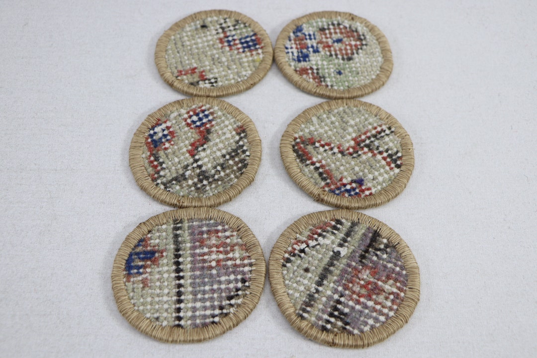 6 Pieces Gift Coaster Set, Tribal Rug Circle Coaster Set, Tea Cup Pad ...