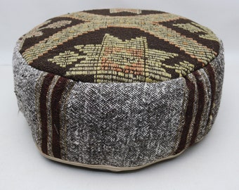 Handwoven kilim pillow pouf cover, Home decor puffs, Kilim footstool, Kilim beanbag, Circle pouf, Boho decor pouf 20x20 height 10 inch 422