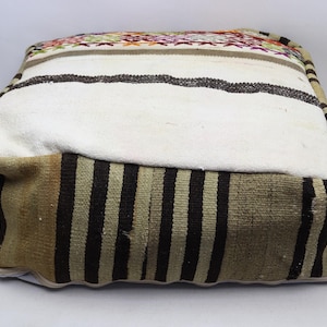 Square pouf, Kilim beanbag, Footstool, Oriental pillow, Camping pillow, Ottoman pouf, Boho decor, Pouf cover, 24x24 height 8 inches NO 611