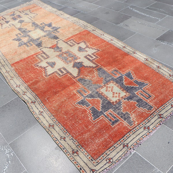 Runner rug, Corridor rug, Turkish orange rug, Vintage rug, Wool Rug, Ethnic Rug, Stair Rug, Tribal Rug, Oriental rug, 4.1 x 10.4 ft TRV0627