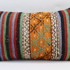 organic pillow cover handwoven kilim pillow orange lumbar pillow tribal kilim pillow rustic kilim pillow 12x20 inches pillow cover no 772