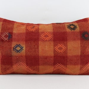 nomadic wool kilim pillow cover ethnic lumbar pillow bohemian pillow decorative pillow natural wool pillow 12x20 inches pillow cover no 1124