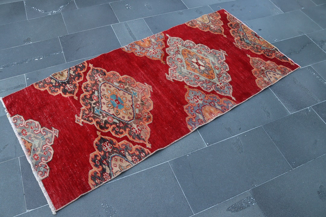 Turkish Rug Runner, Vintage Floor Rug, Hallway Unique Rug, Bohemian