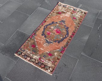 トルコ製オレンジラグ、ヴィンテージエリアラグ、ハンドメイドウール